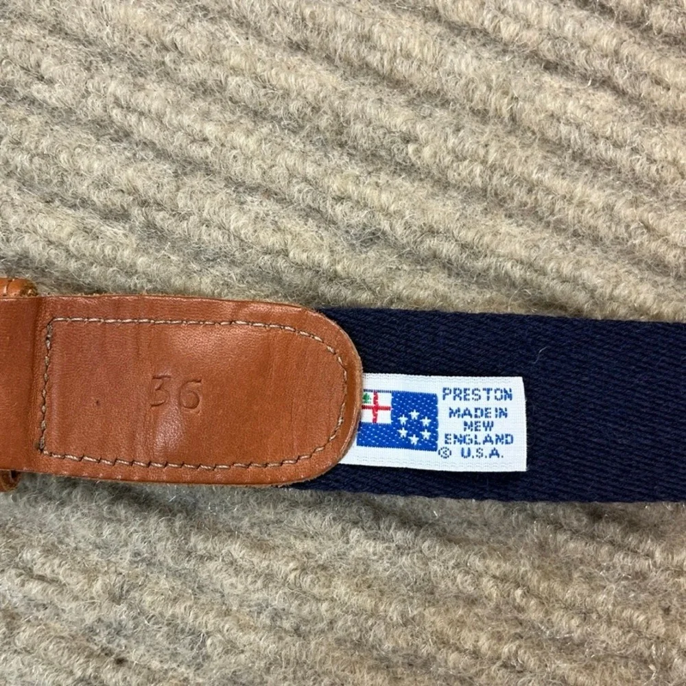 Preston New England Mens Size 36 Surcingle Belt Navy Green Striped Brass USA